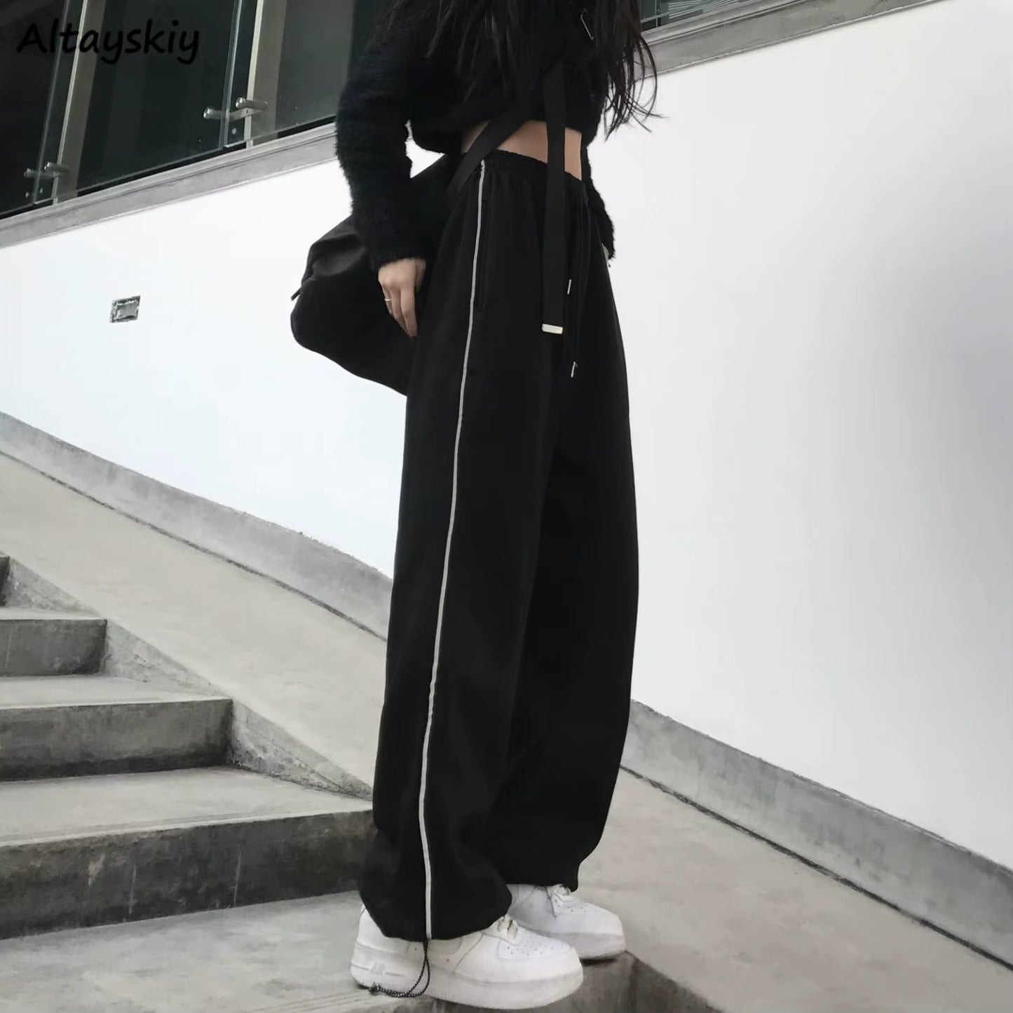 Casual Pants Women Bundle Feet Trousers Design Loose Wide Leg Drawstring Streetwear Joggers Ulzzang BF 2022 Popular All-Match