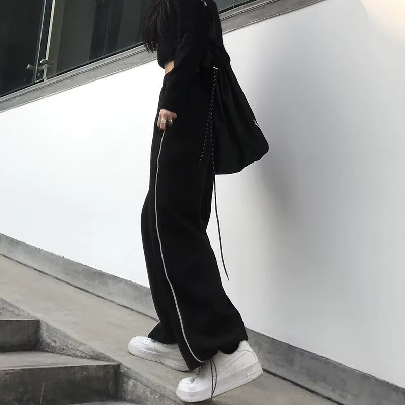 Casual Pants Women Bundle Feet Trousers Design Loose Wide Leg Drawstring Streetwear Joggers Ulzzang BF 2022 Popular All-Match