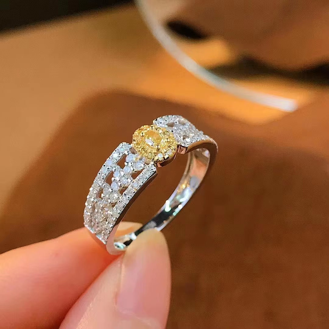 New Personality Fashion Hollow Yellow and White AAA Zircon Ring Jewlery for Women Wedding Party Accessories Gifts 6 7 8 Sizes