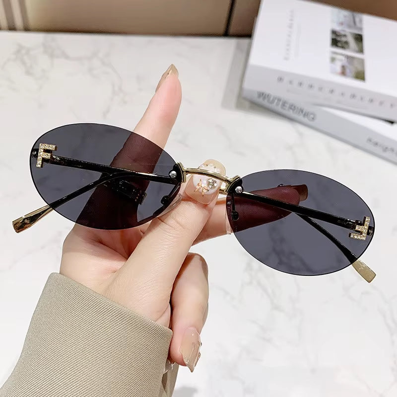 Elegant Diamond Oval Sunglasses Male Letter "F" Rimless Sunglasses Car Sunglasses 90902
