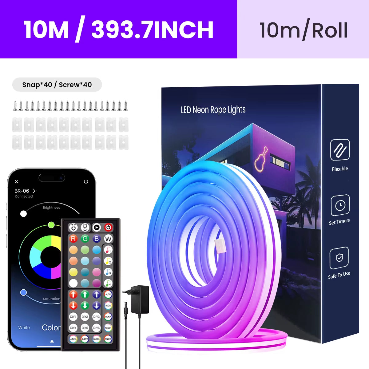 Flexible RGB LED Lights,Neon LED Rope Lights,Led Lights for Bedroom Flexible LED Light Strip with Remote and APP Control RGB
