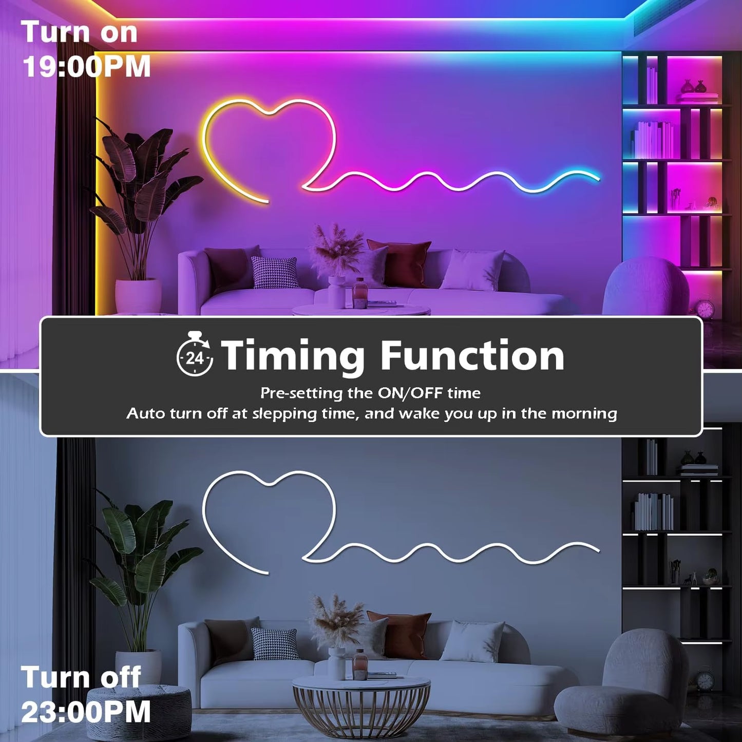 Flexible RGB LED Lights,Neon LED Rope Lights,Led Lights for Bedroom Flexible LED Light Strip with Remote and APP Control RGB