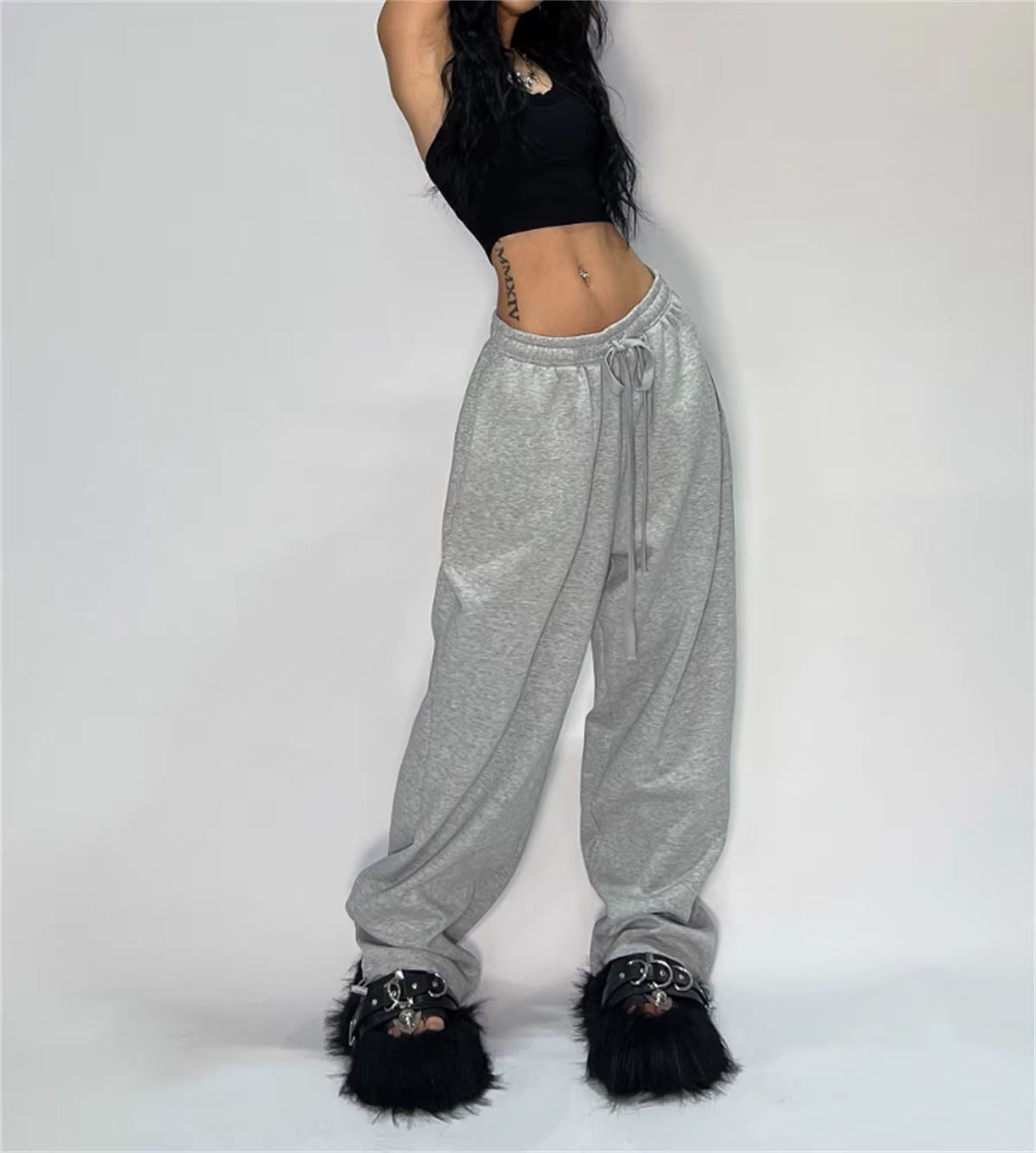 Casual Solid Sweatpants for Women High Waist Lace up Loose Joggers Pant Classic Baggy Streetwear Female Sport Dance Trouser Y2K