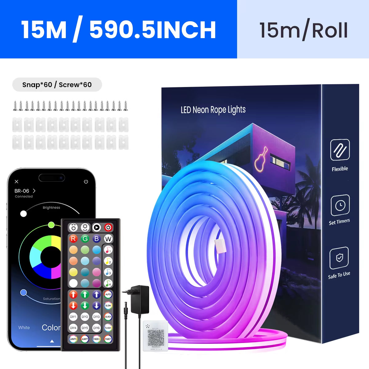 Flexible RGB LED Lights,Neon LED Rope Lights,Led Lights for Bedroom Flexible LED Light Strip with Remote and APP Control RGB