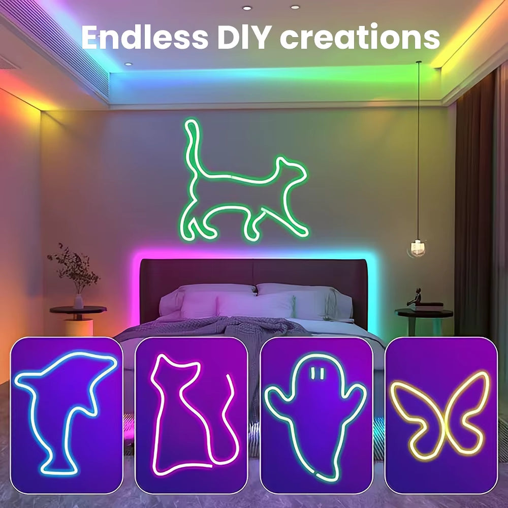 Flexible RGB LED Lights,Neon LED Rope Lights,Led Lights for Bedroom Flexible LED Light Strip with Remote and APP Control RGB