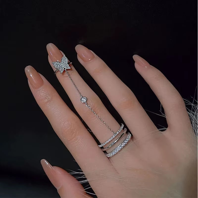 New Fashion Butterfly Rings Shiny Cubic Zirconia Leaves Geometric Adjustable Finger Ring Girls Minimalist Dainty Jewlery Gifts