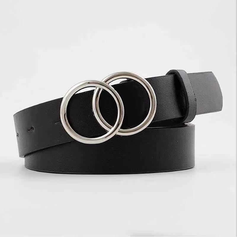 Double Ring Belts for Women Fashion Dress Jeans Belt PU Leather Metal Buckle Heart Pin Waist Belts Lady Girls Leisure Waistband