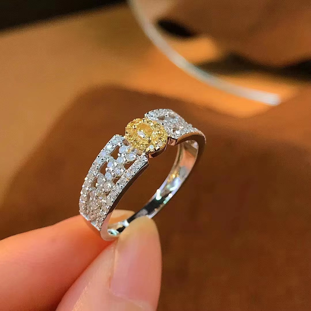 New Personality Fashion Hollow Yellow and White AAA Zircon Ring Jewlery for Women Wedding Party Accessories Gifts 6 7 8 Sizes