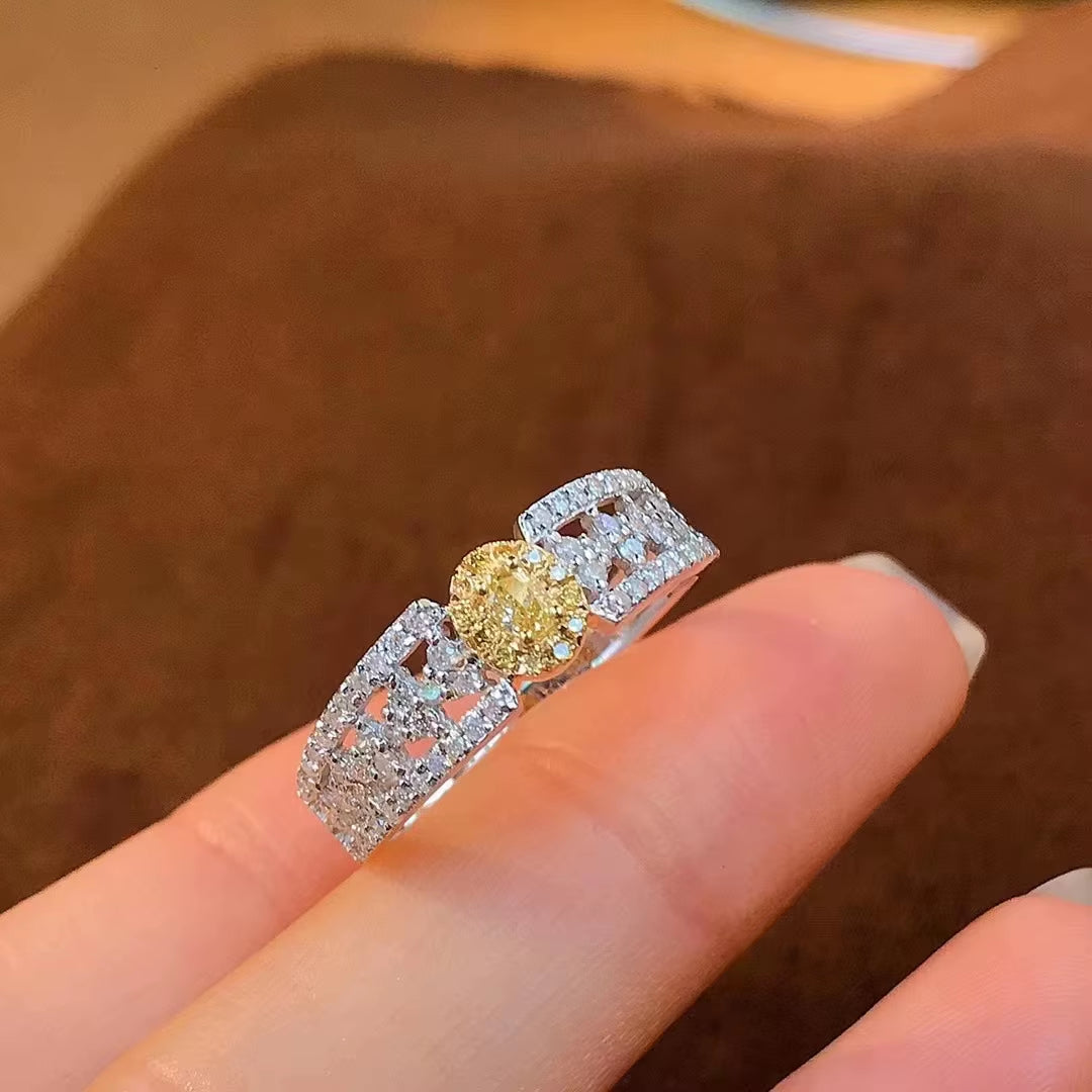New Personality Fashion Hollow Yellow and White AAA Zircon Ring Jewlery for Women Wedding Party Accessories Gifts 6 7 8 Sizes