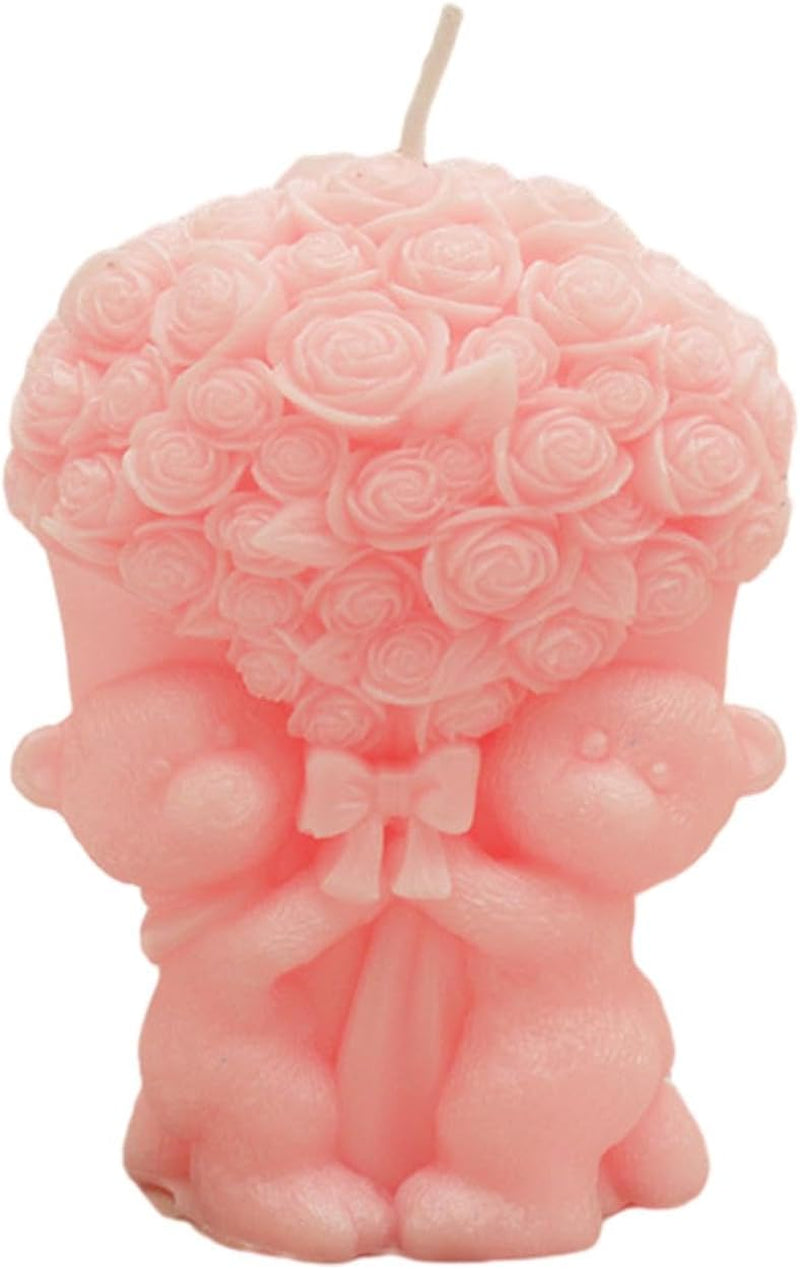 Aromatherapy Candle Floral, Bear Aromatherapy Candle, Scented Candle for Valentine'S Day, Bear Hugging Flower Scented Candle, Soy Wax Candle