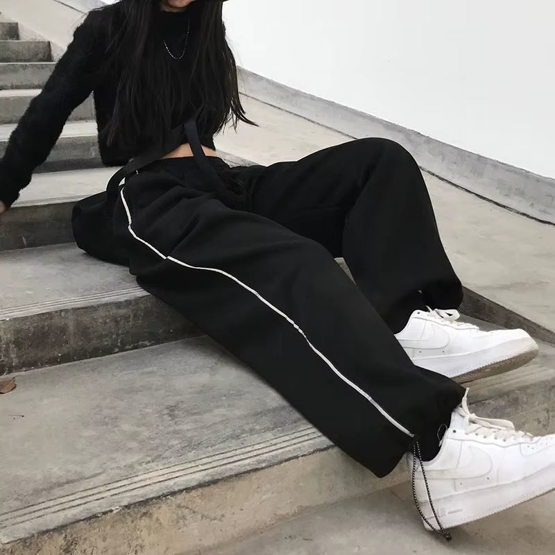Casual Pants Women Bundle Feet Trousers Design Loose Wide Leg Drawstring Streetwear Joggers Ulzzang BF 2022 Popular All-Match