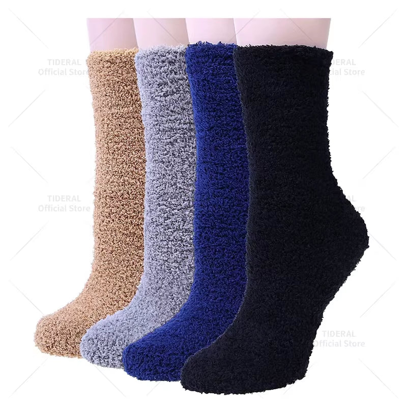 4 Pairs Women Thick Winter Warm Socks Fluffy Fuzzy Floor Sleep Kawaii Socks Colorful Cute Thermal White Soft Velvet Nylon Socks