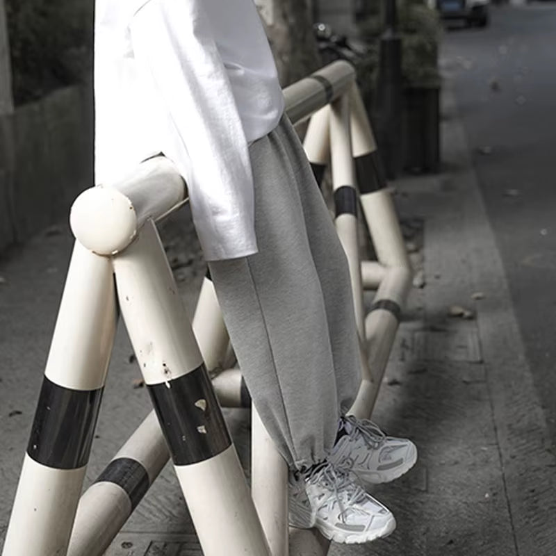 Casual Pants Women Bundle Feet Trousers Design Loose Wide Leg Drawstring Streetwear Joggers Ulzzang BF 2022 Popular All-Match