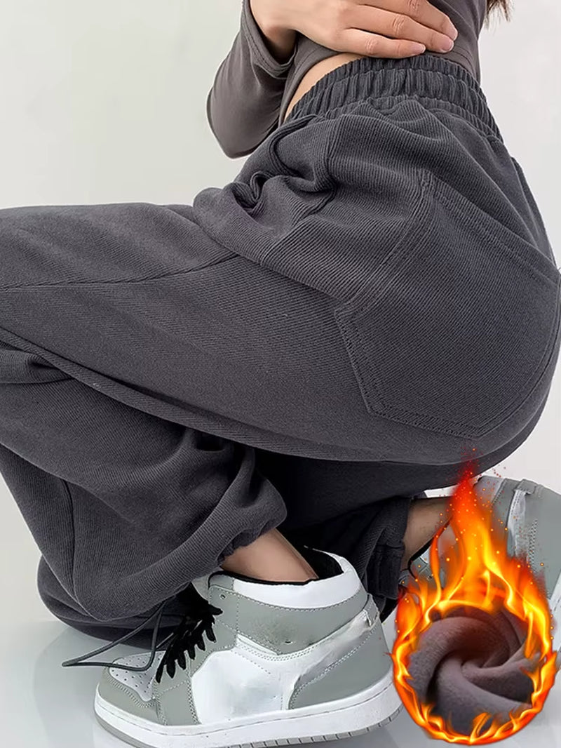 2023 Oversized Gray Velvet Baggy Sweatpants Women Autumn Loose Women'S Sports Pants Thick Winter Trousers Joggers Streetwear