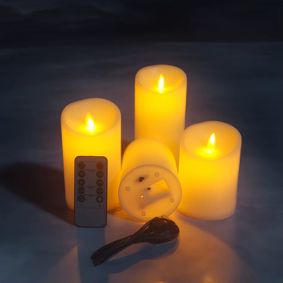 3Pcs/Set USB Rechargeable Flameless Electric Led Candles with Remote Control,Pillar Candles Home Decor., Wedding Decoration