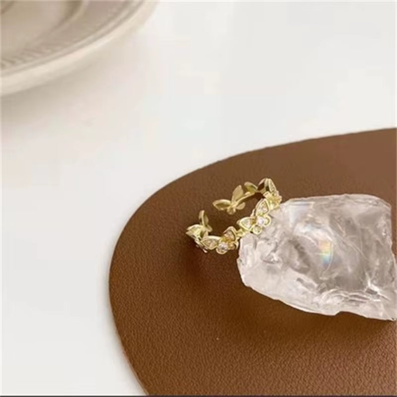 New Fashion Butterfly Rings Shiny Cubic Zirconia Leaves Geometric Adjustable Finger Ring Girls Minimalist Dainty Jewlery Gifts