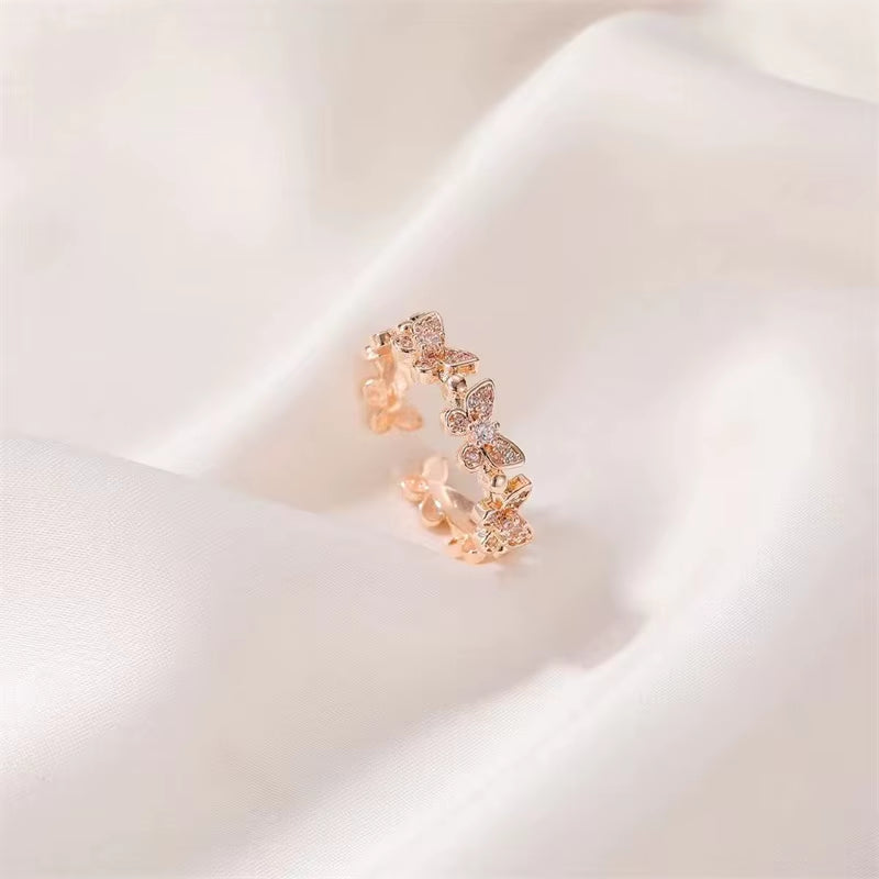 New Fashion Butterfly Rings Shiny Cubic Zirconia Leaves Geometric Adjustable Finger Ring Girls Minimalist Dainty Jewlery Gifts