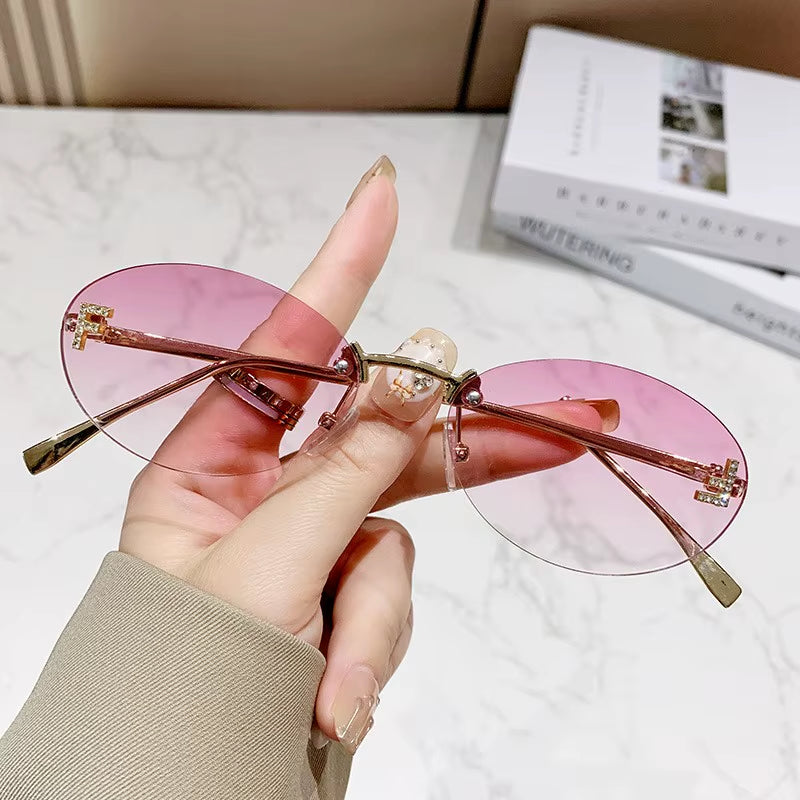Elegant Diamond Oval Sunglasses Male Letter "F" Rimless Sunglasses Car Sunglasses 90902
