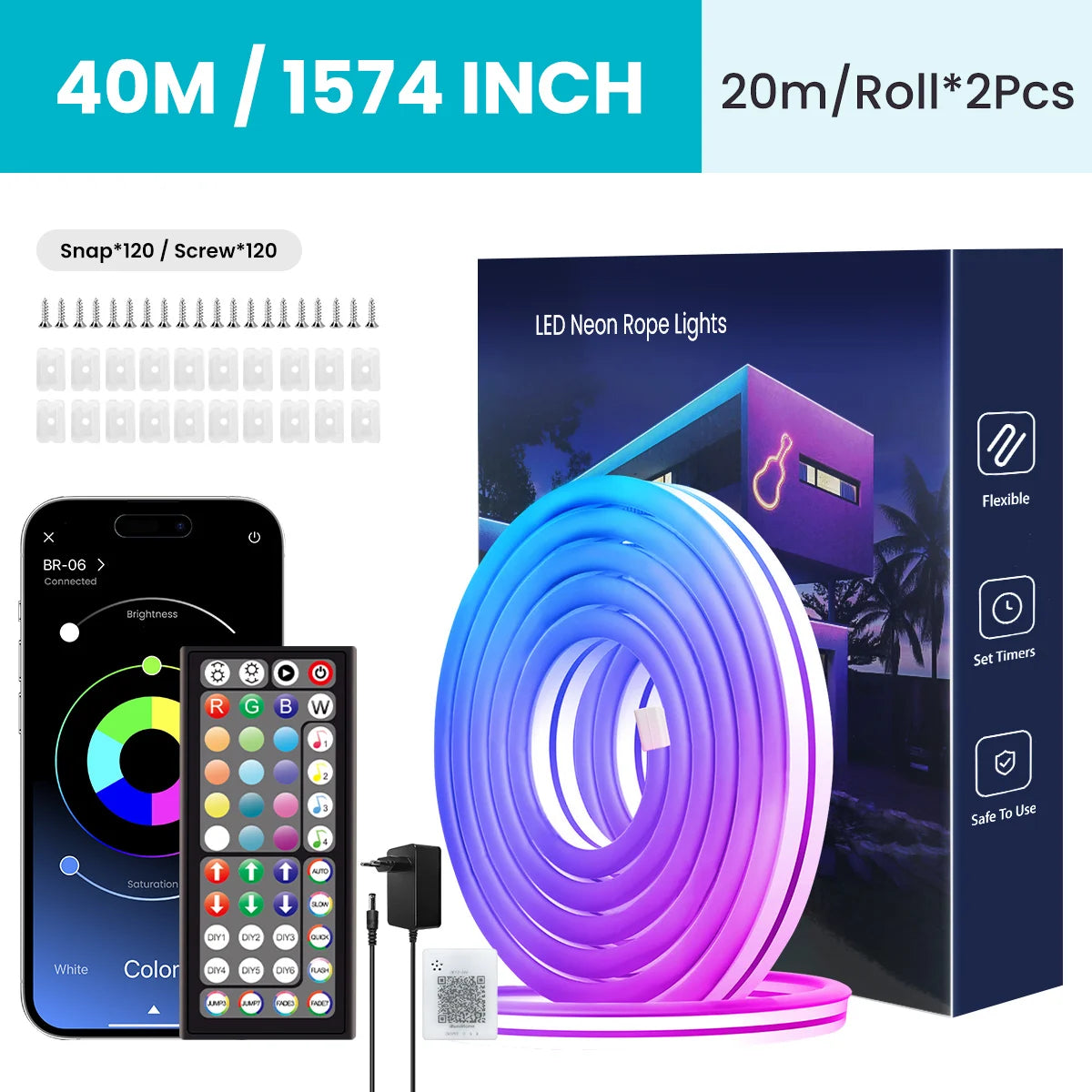 Flexible RGB LED Lights,Neon LED Rope Lights,Led Lights for Bedroom Flexible LED Light Strip with Remote and APP Control RGB
