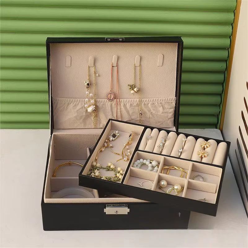 Double-Layer Jewelry Storage Box Portable Travel Jewelry Holder Organizer Storage Ring Necklace Jewellery Jewlery Display