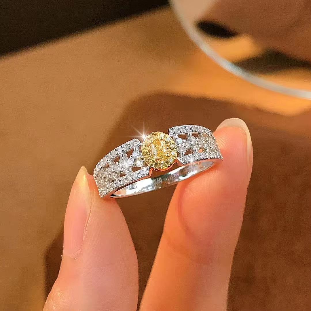 New Personality Fashion Hollow Yellow and White AAA Zircon Ring Jewlery for Women Wedding Party Accessories Gifts 6 7 8 Sizes