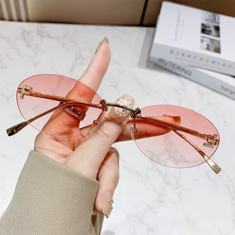 Elegant Diamond Oval Sunglasses Male Letter "F" Rimless Sunglasses Car Sunglasses 90902