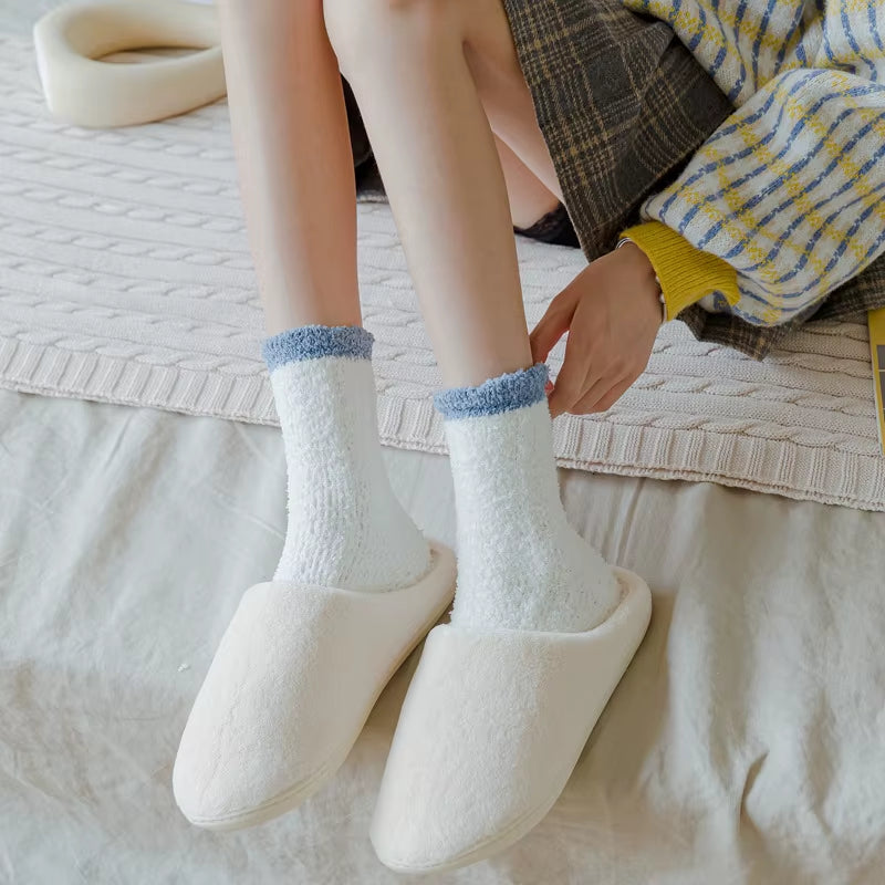 4 Pairs Women Thick Winter Warm Socks Fluffy Fuzzy Floor Sleep Kawaii Socks Colorful Cute Thermal White Soft Velvet Nylon Socks