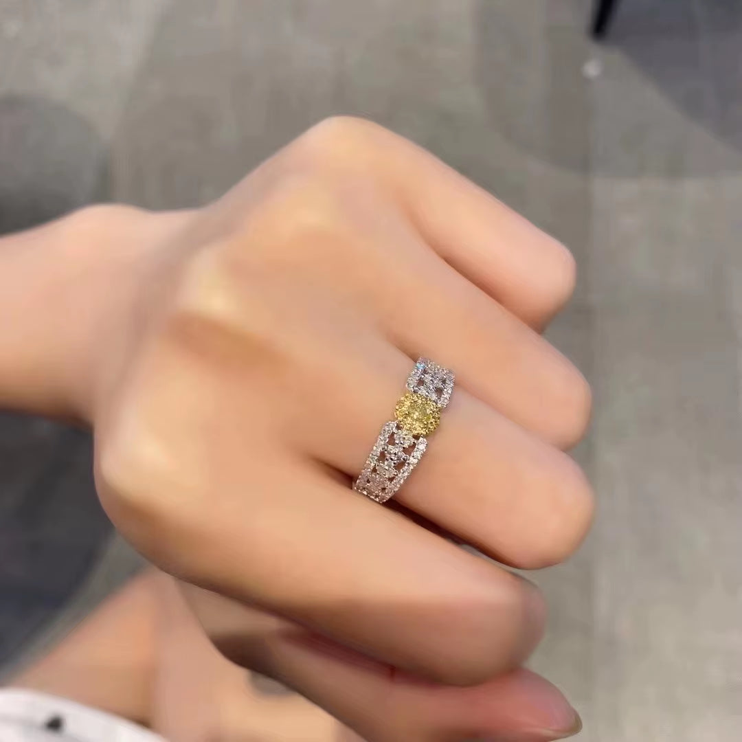 New Personality Fashion Hollow Yellow and White AAA Zircon Ring Jewlery for Women Wedding Party Accessories Gifts 6 7 8 Sizes