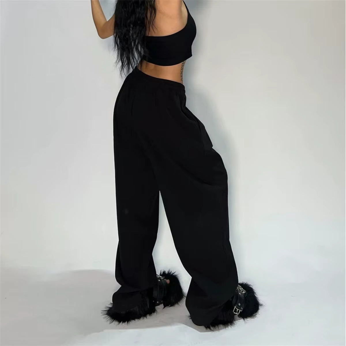 Casual Solid Sweatpants for Women High Waist Lace up Loose Joggers Pant Classic Baggy Streetwear Female Sport Dance Trouser Y2K