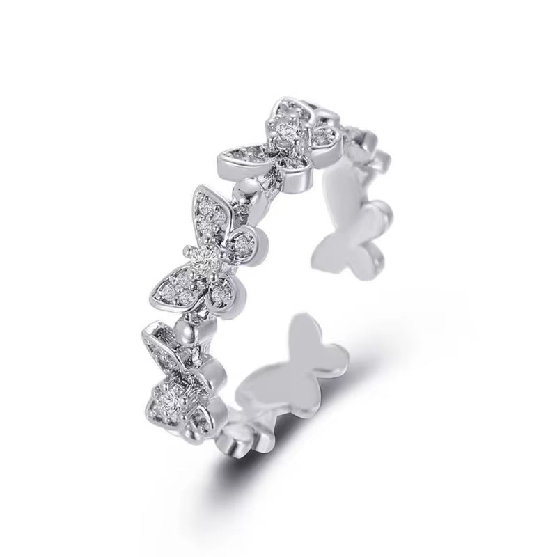 New Fashion Butterfly Rings Shiny Cubic Zirconia Leaves Geometric Adjustable Finger Ring Girls Minimalist Dainty Jewlery Gifts