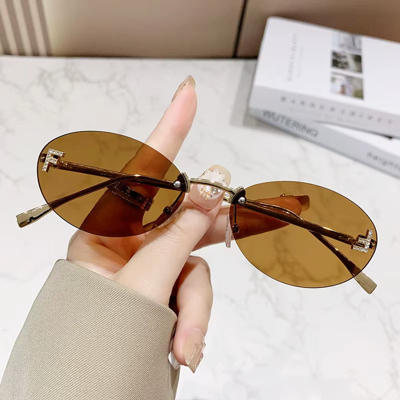 Elegant Diamond Oval Sunglasses Male Letter "F" Rimless Sunglasses Car Sunglasses 90902