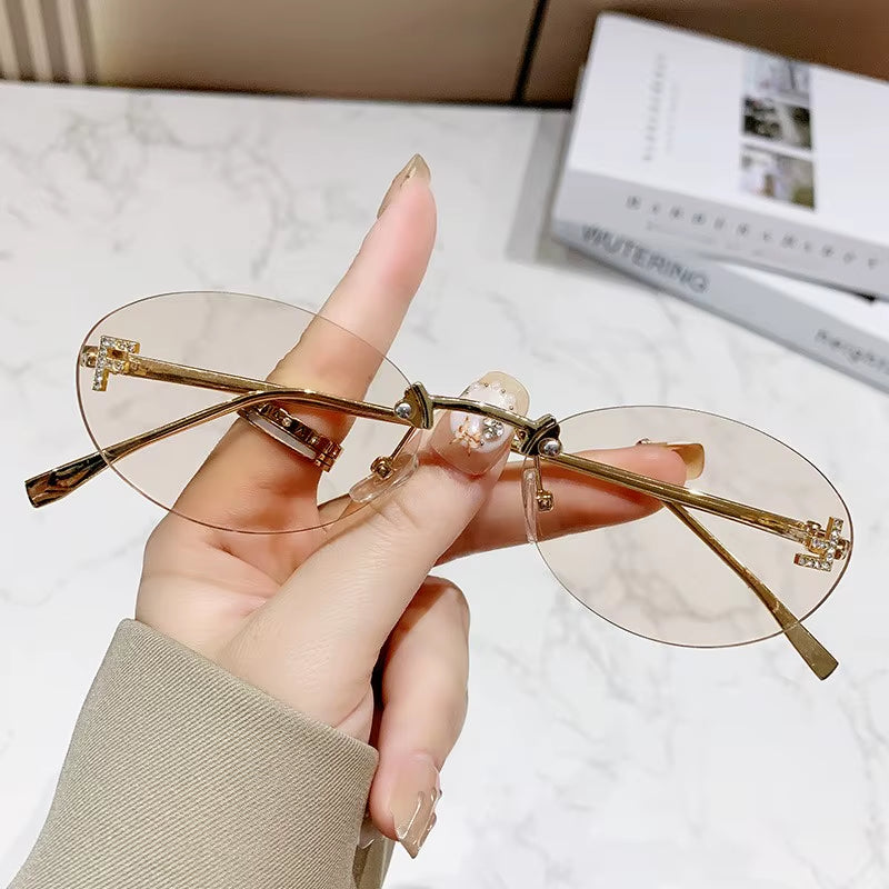 Elegant Diamond Oval Sunglasses Male Letter "F" Rimless Sunglasses Car Sunglasses 90902