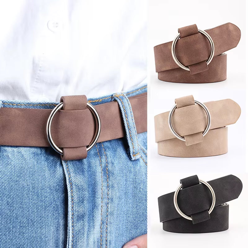 Double Ring Belts for Women Fashion Dress Jeans Belt PU Leather Metal Buckle Heart Pin Waist Belts Lady Girls Leisure Waistband