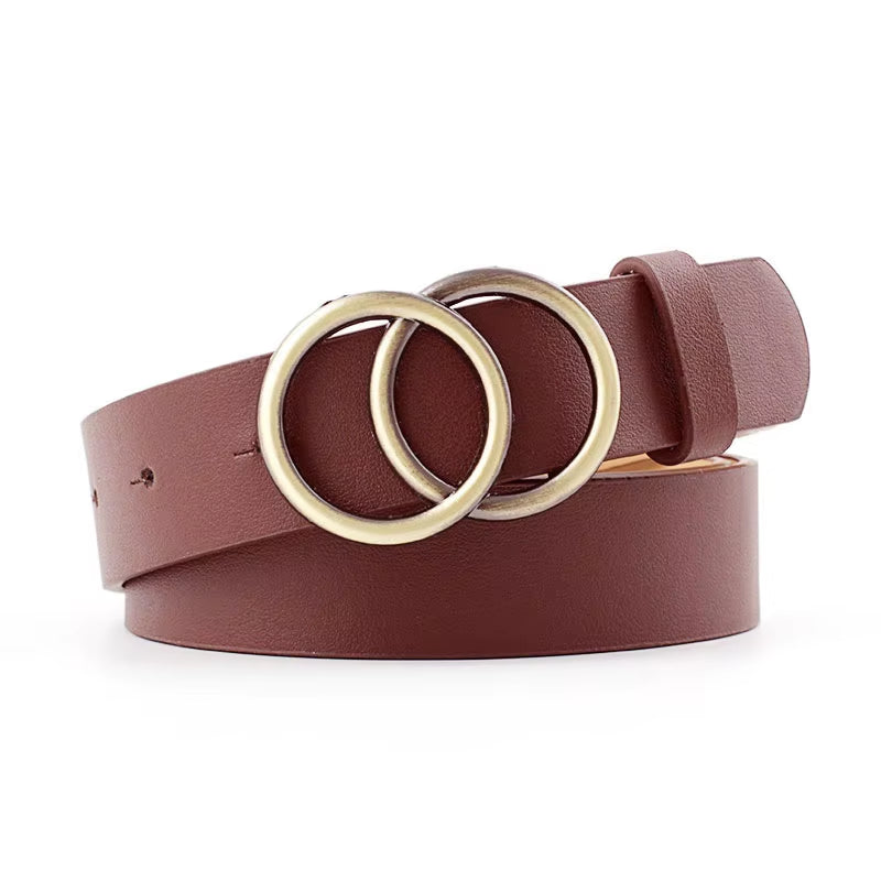 Double Ring Belts for Women Fashion Dress Jeans Belt PU Leather Metal Buckle Heart Pin Waist Belts Lady Girls Leisure Waistband