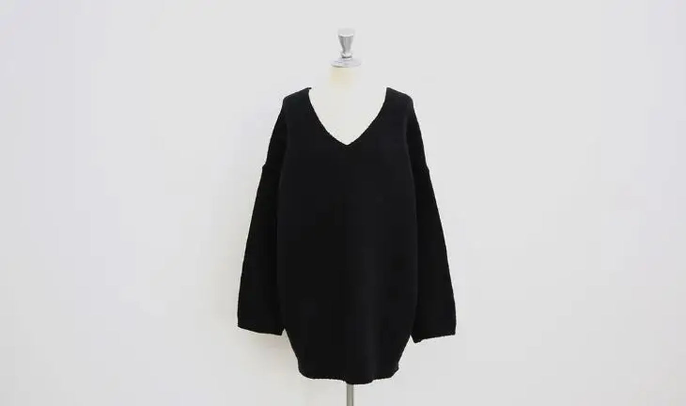 Women Autumn Oversized V Neck Full Sleeve Cozy Cashmere Sweater Loose Knitted Pullovers Solid Color Casual Jumpers