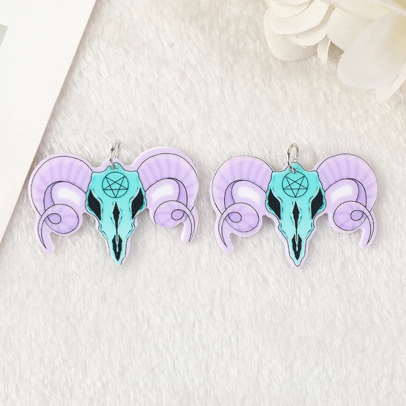 10 Pcs Halloween Charms Creepy Witch Cat Skull Snake Flatback Acrylic Jewlery Findings for Earrings Keychain Pendants Diy Making