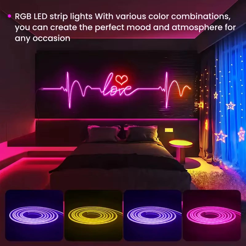 Flexible RGB LED Lights,Neon LED Rope Lights,Led Lights for Bedroom Flexible LED Light Strip with Remote and APP Control RGB