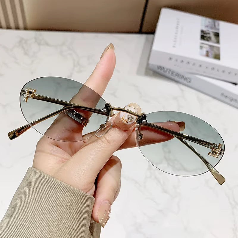 Elegant Diamond Oval Sunglasses Male Letter "F" Rimless Sunglasses Car Sunglasses 90902