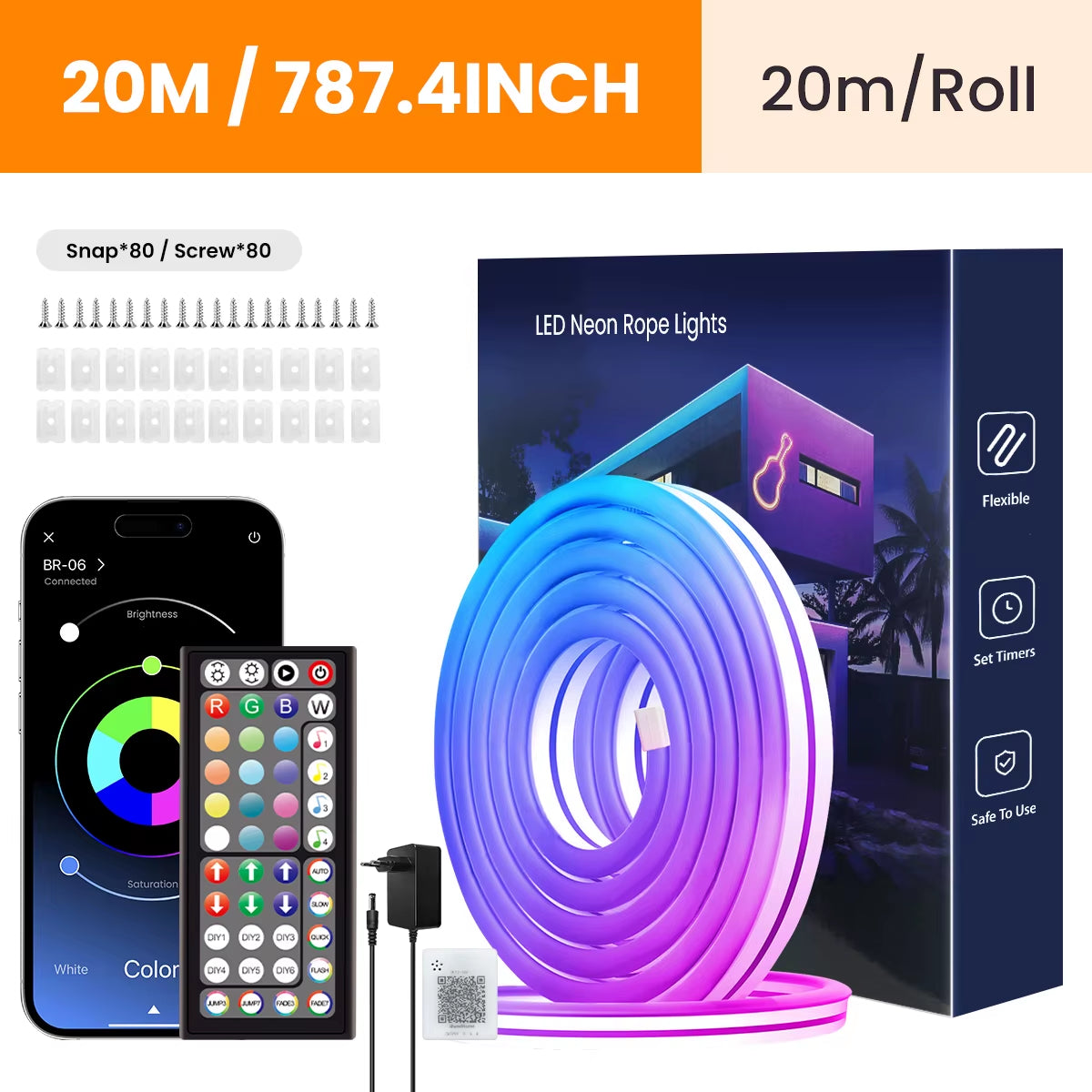 Flexible RGB LED Lights,Neon LED Rope Lights,Led Lights for Bedroom Flexible LED Light Strip with Remote and APP Control RGB