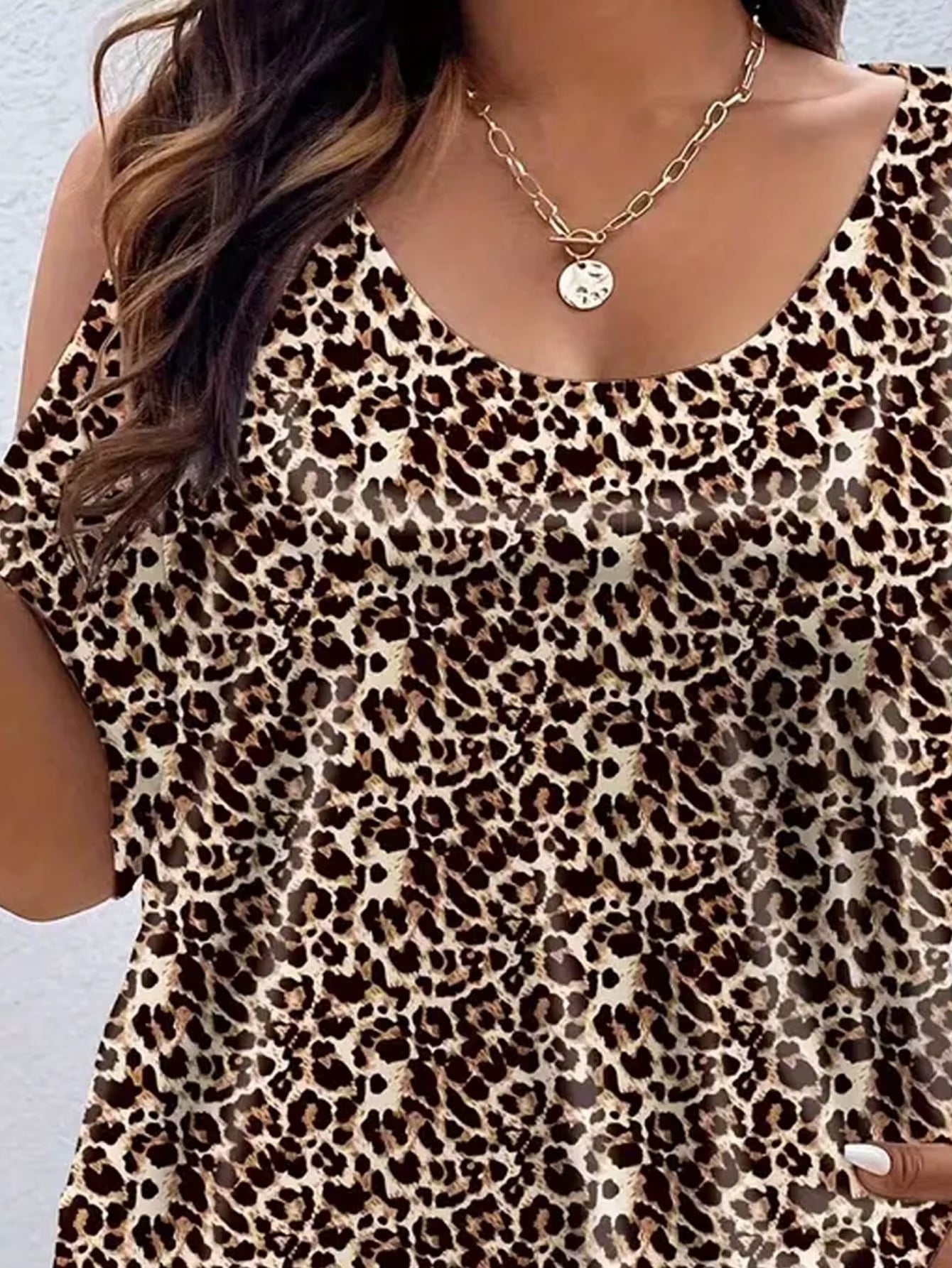 Fashion plus Size Leopard Print Off-Shoulder Short Sleeve Loose Casual Women'S Top