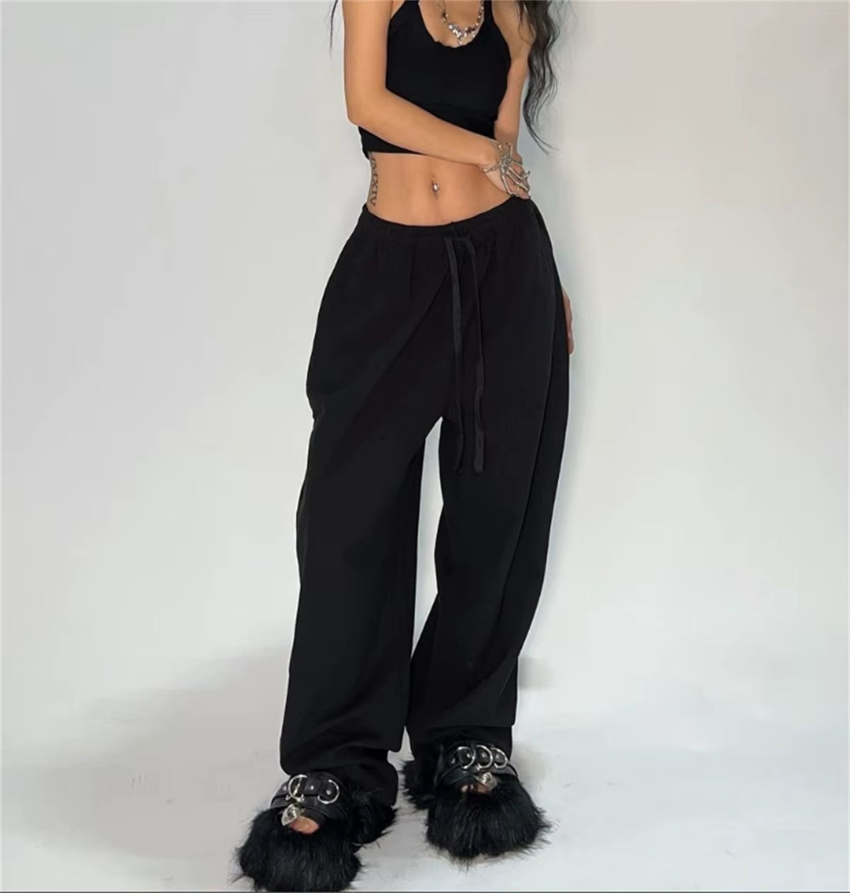 Casual Solid Sweatpants for Women High Waist Lace up Loose Joggers Pant Classic Baggy Streetwear Female Sport Dance Trouser Y2K