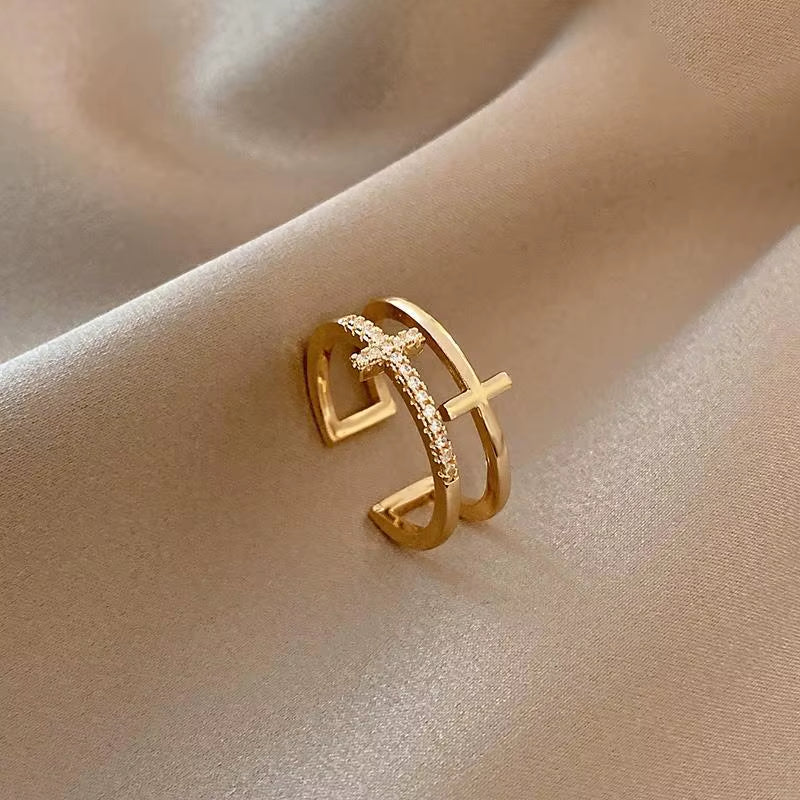 New Fashion Butterfly Rings Shiny Cubic Zirconia Leaves Geometric Adjustable Finger Ring Girls Minimalist Dainty Jewlery Gifts