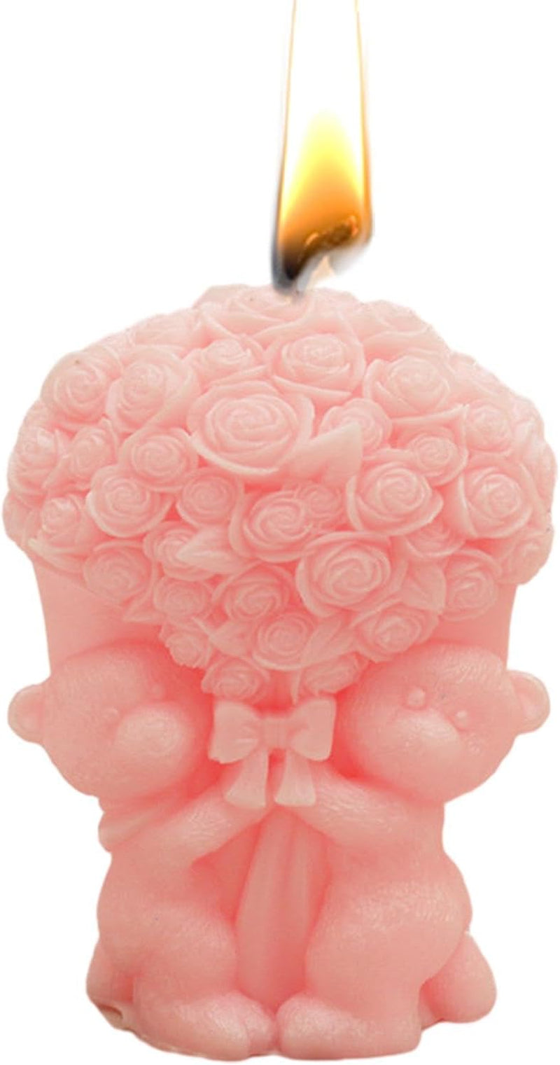 Aromatherapy Candle Floral, Bear Aromatherapy Candle, Scented Candle for Valentine'S Day, Bear Hugging Flower Scented Candle, Soy Wax Candle