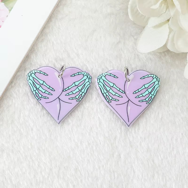 10Pcs Pastel Goth Charms Skull Rose Buttock Creepy Acrylic Jewlery Findings for Earring Necklace Diy Making