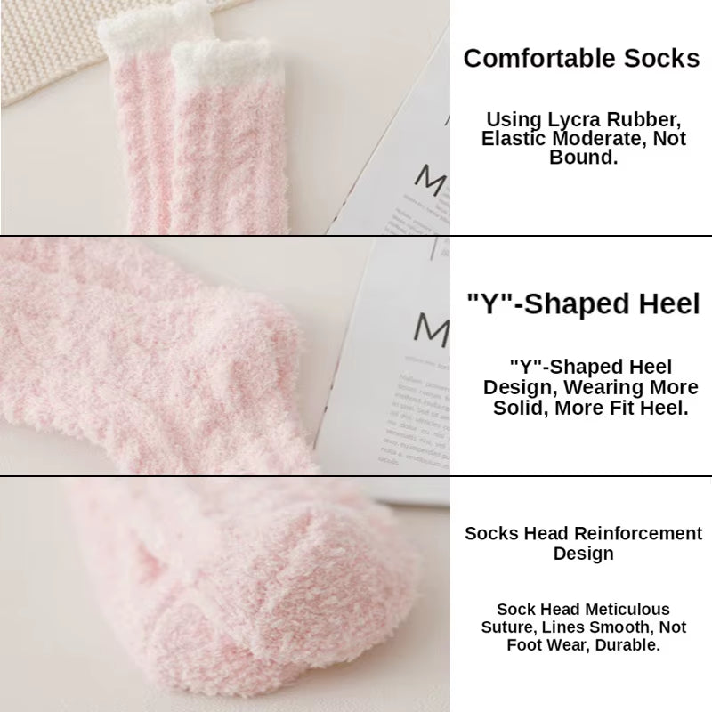 4 Pairs Women Thick Winter Warm Socks Fluffy Fuzzy Floor Sleep Kawaii Socks Colorful Cute Thermal White Soft Velvet Nylon Socks