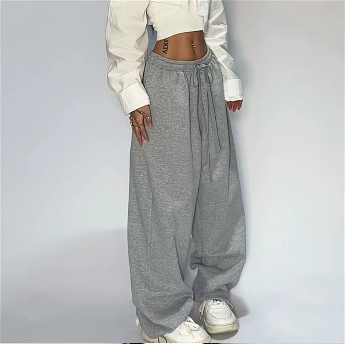 Casual Solid Sweatpants for Women High Waist Lace up Loose Joggers Pant Classic Baggy Streetwear Female Sport Dance Trouser Y2K
