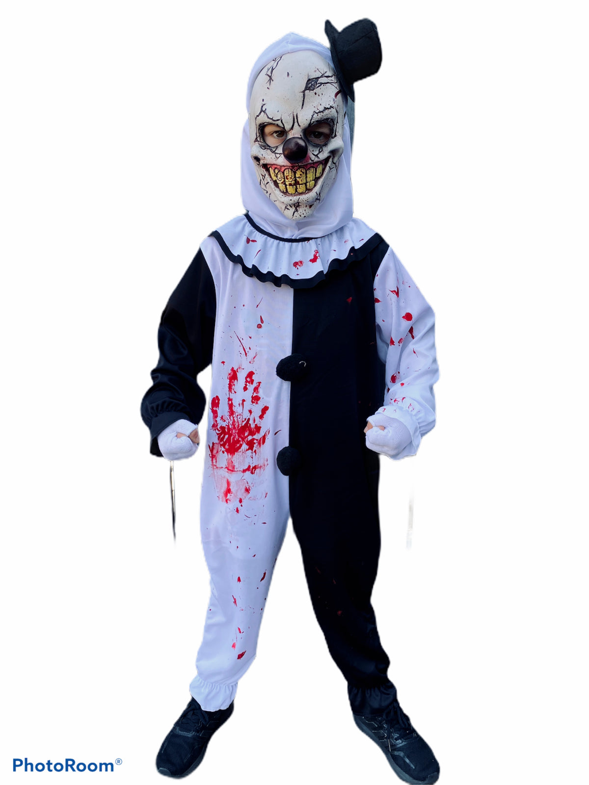 Kids Scary Clown Costume Killer Clowns Boys Mime Halloween Fancy Dress Outfit