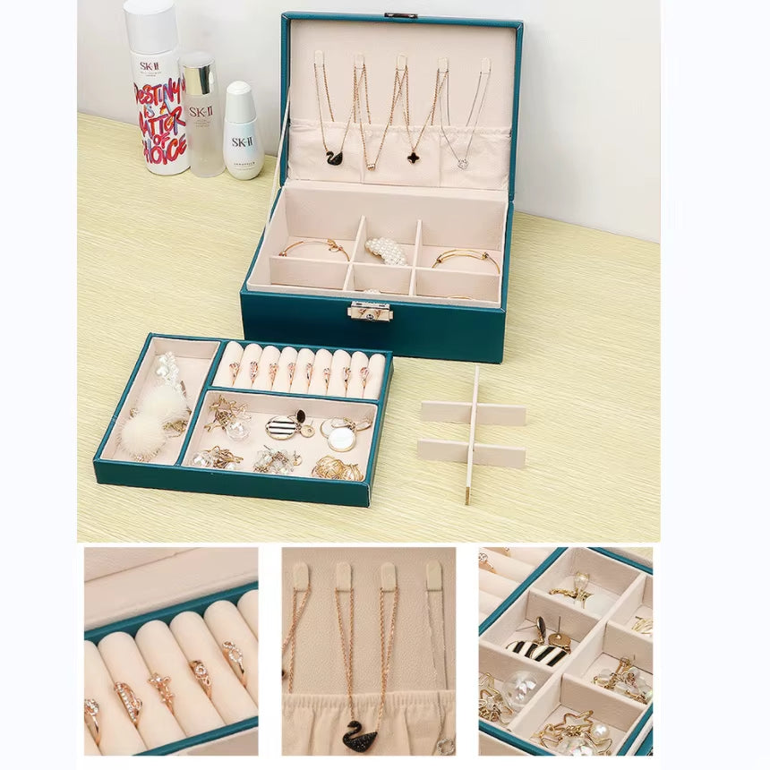 Double-Layer Jewelry Storage Box Portable Travel Jewelry Holder Organizer Storage Ring Necklace Jewellery Jewlery Display