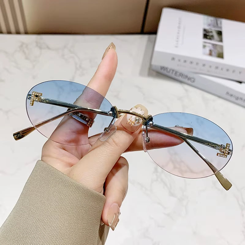 Elegant Diamond Oval Sunglasses Male Letter "F" Rimless Sunglasses Car Sunglasses 90902