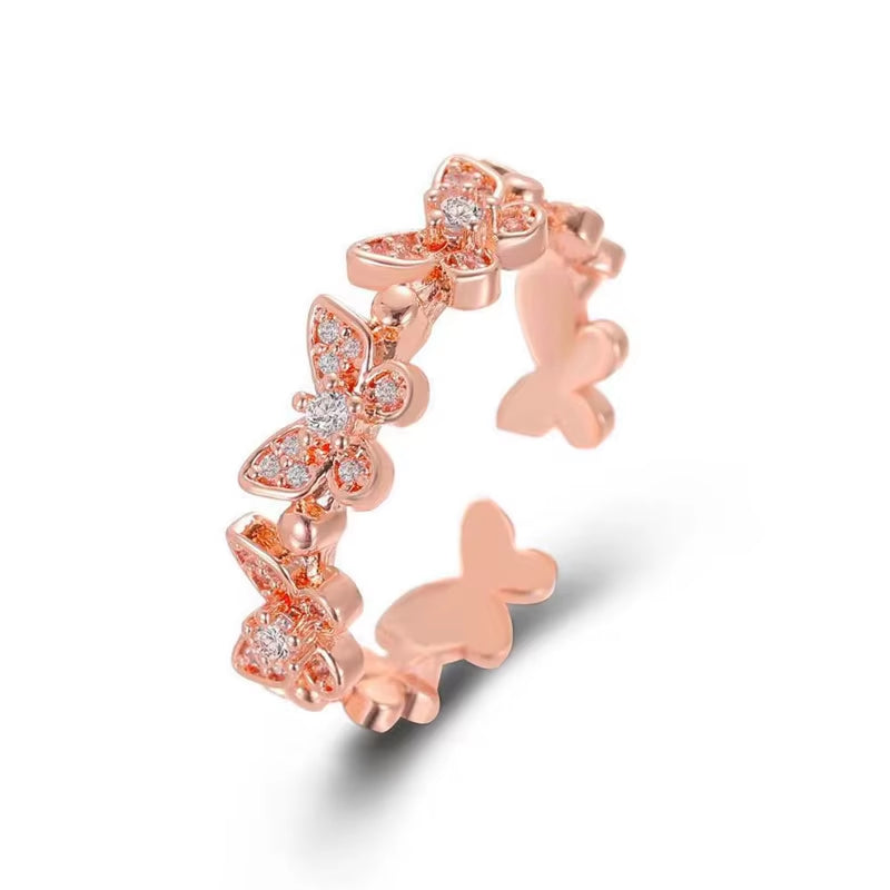 New Fashion Butterfly Rings Shiny Cubic Zirconia Leaves Geometric Adjustable Finger Ring Girls Minimalist Dainty Jewlery Gifts